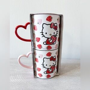 Hello Kitty Red & Pink Strawberry Mug with Heart Handle, Set of 2